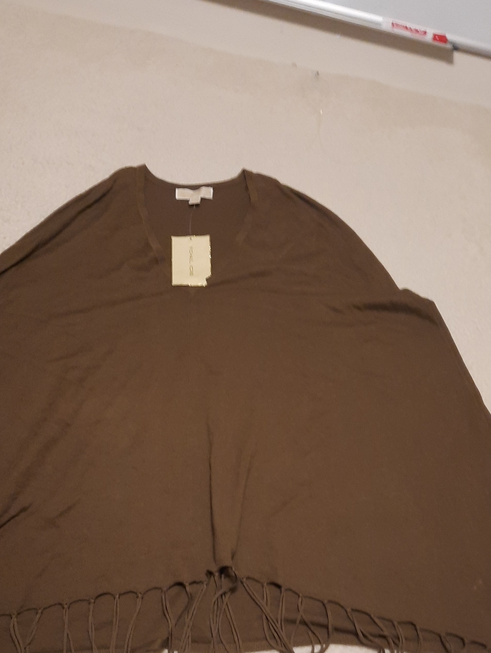 Womens Brown V-Neck Fringed Pancho 321